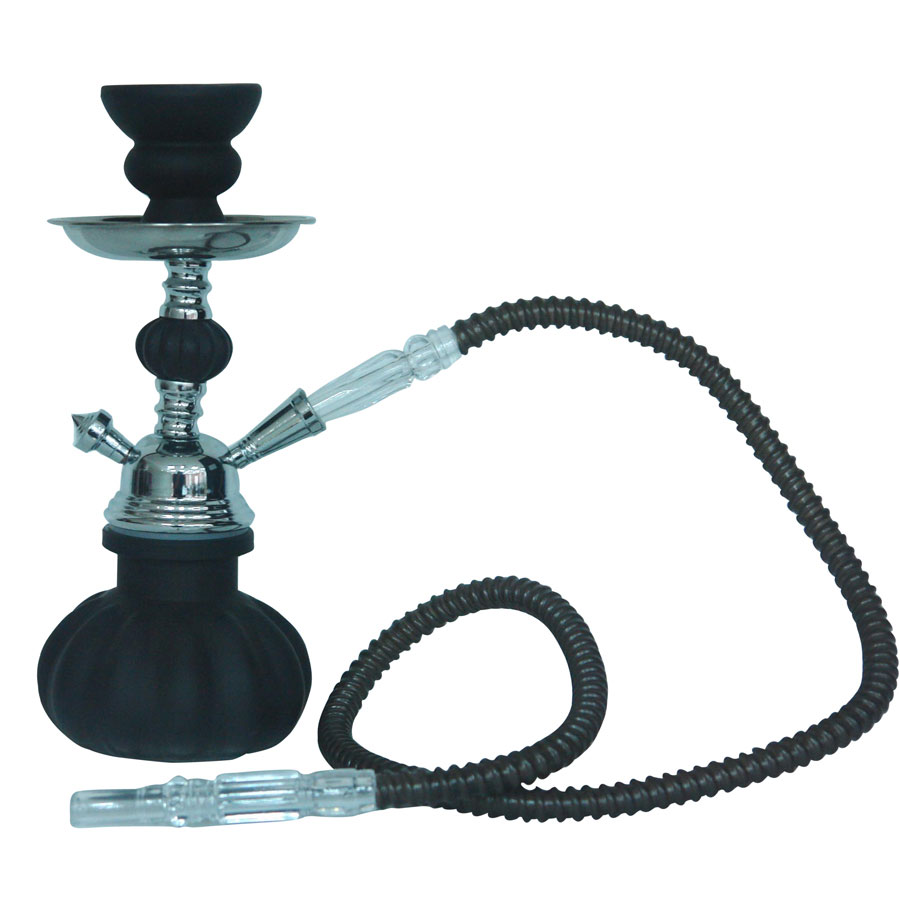 SHISHA - ΝΑΡΓΙΛΕΣ - ΗΟΚ02 ΚΛΑΣΙΚΟΣ ΓΥΑΛΙΝΟΣ ΜΕ ΜΕΤΑΛΛΙΚΑ ΣΤΟΙΧΕΙΑ ΚΑΙ ΚΕΡΑΜΙΚΗ ΒΑΣΗ  25cm ΜΟΝΟΣ ( BLACK / ΜΑΥΡΟ )